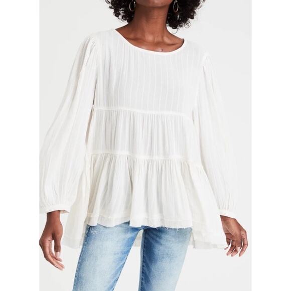 American Eagle Top Womens Large White Long Sleeve Babydoll Open Back Viscose - Picture 1 of 10